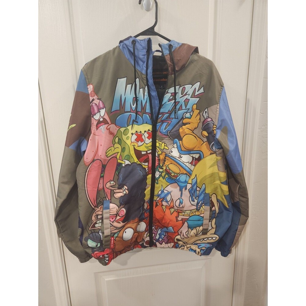 Members Only X Nickelodeon Mens Sz M Windbreaker Jacket Spongebob Rugrats